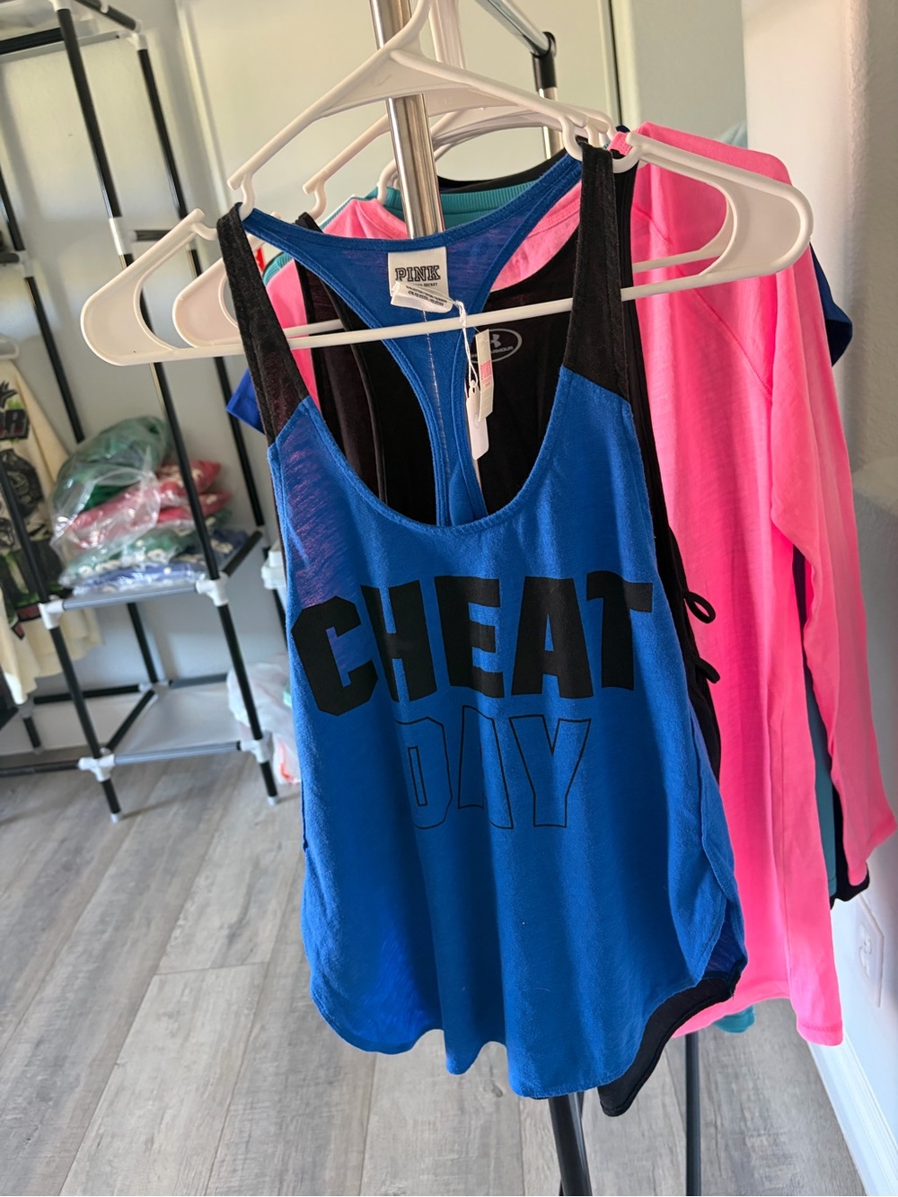PINK Victoria's Secret Blue and Black 'Cheat Day' Racerback Tank